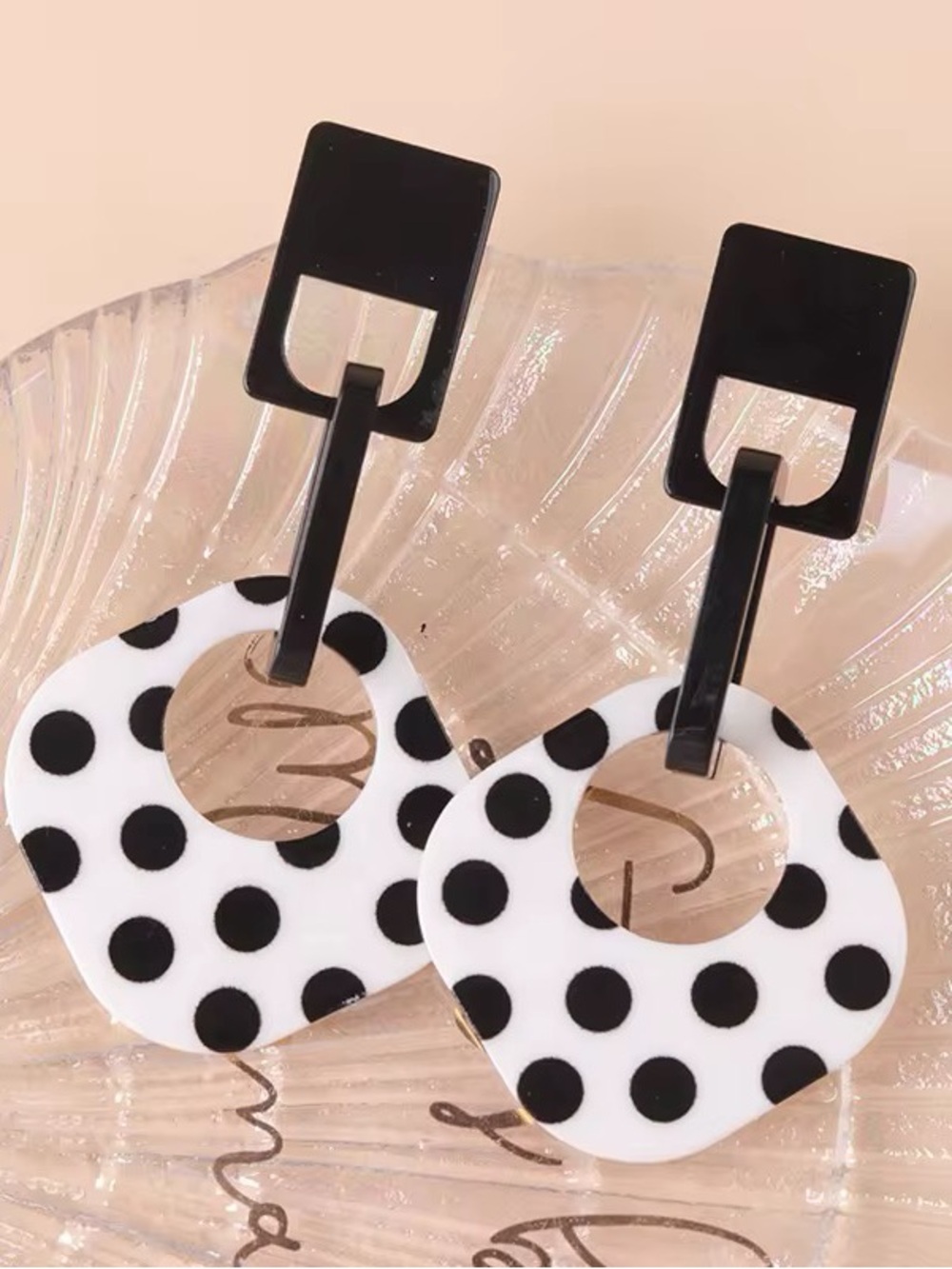 Black & White Polka Dot Dangle Earrings - Modern Retro Style